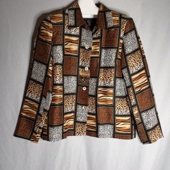 Silkland Jacket 100% Silk Women's 6 Leopard Print Lightweight Retro Classic - Picture 1 of 6